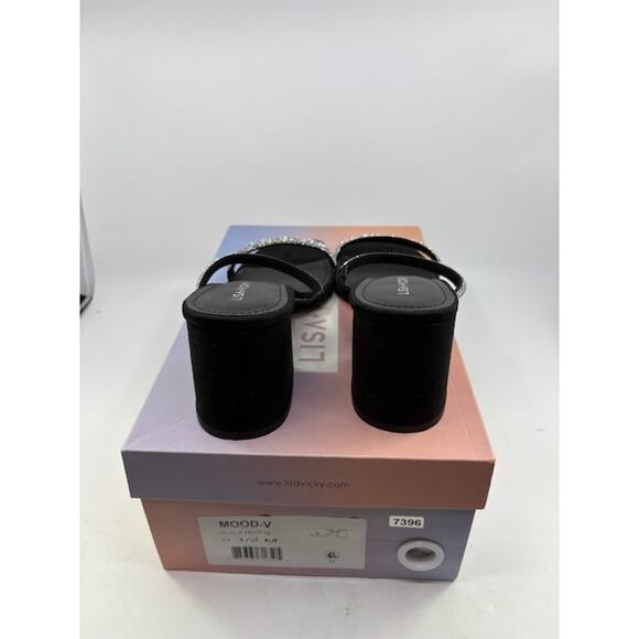 NEW Lisa Vicky Mood Pavé Block Heel Slide Sandals Crystal Strap Black Womens 8.5 - Picture 4 of 11